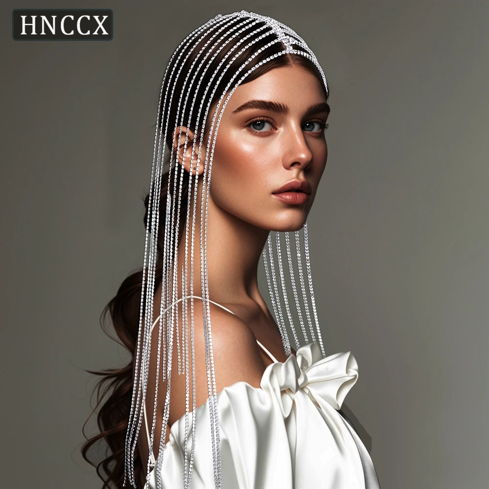 

HNCCX Gorgeous Long Tassel Bride Headpiece Rhinestone Hair Chain Wedding Headband Women Crystal Hollow Head Chain Jewelry CP778