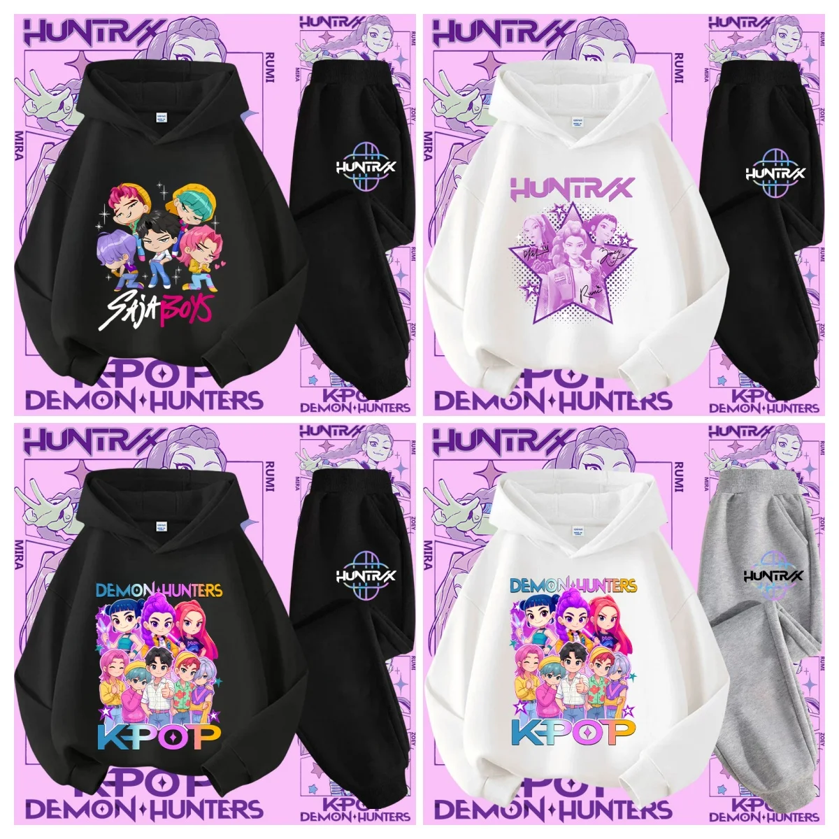 

Autumn and Winter New Sports Shirt with Cartoon Print 2 Hoodie Hoodie Pants - K-pop Demon Hunter Girl Cute Casual Top Clothing