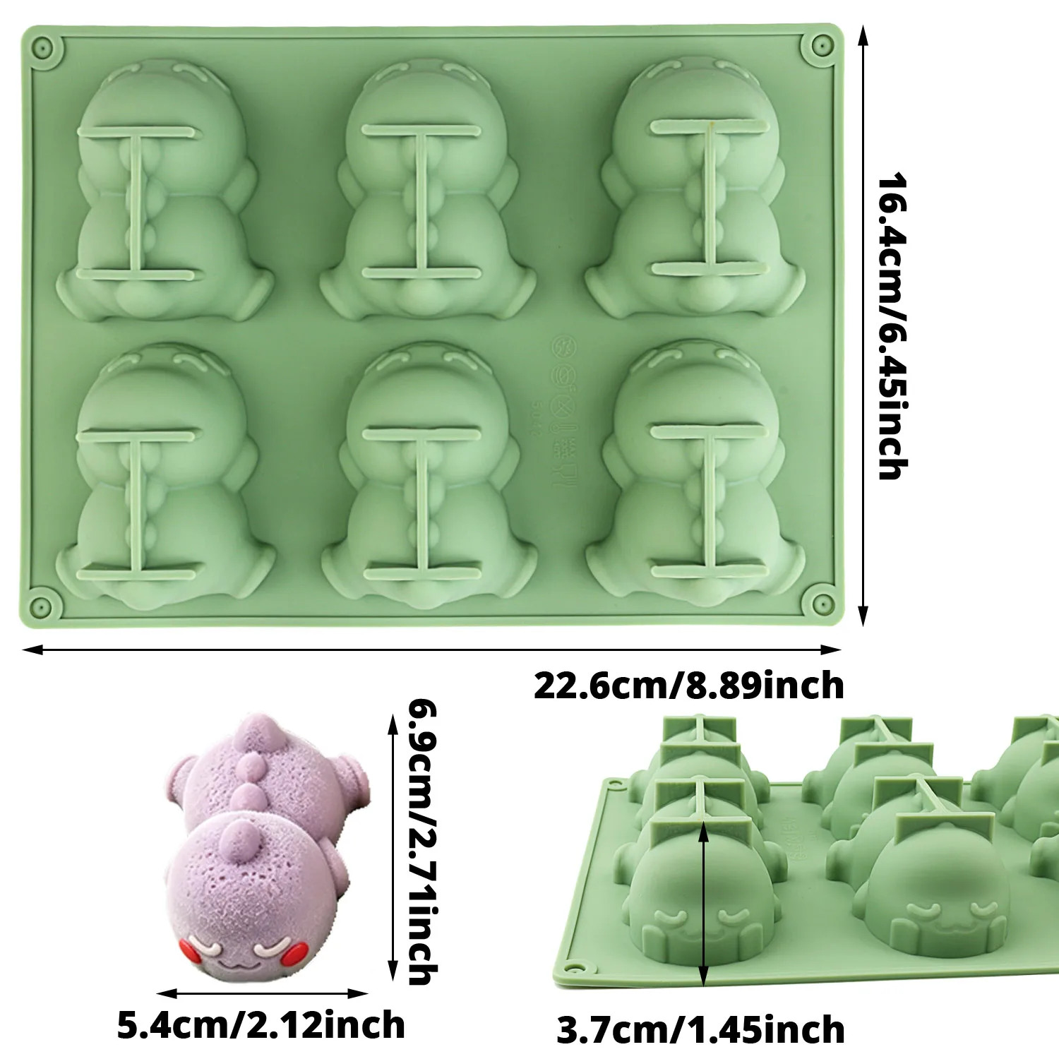 A Cute Little Dinosaur Cupcake Mold, 6-Cavity Capacity, Food-Grade Silicone, Non-Stick, Can Be Used to Make Cupcakes, Chocolate, Cake Decorations, Etc., DIY for Beginners, Parent-Child Baking, Creative Shapes