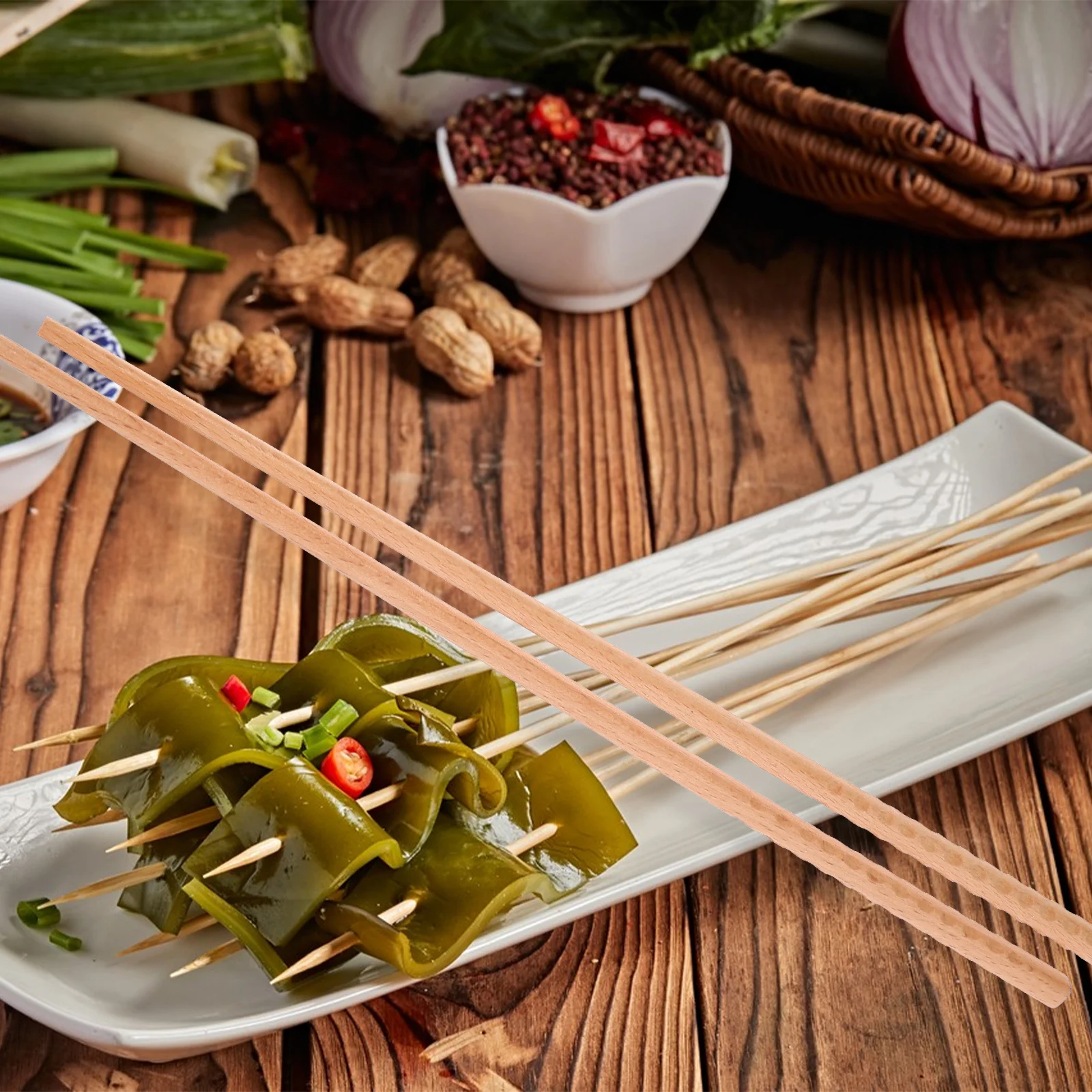 

2 пары удлиненных изысканных палочек для еды, многофункциональные для жарки горячей кастрюли, натирания лапши, 33 см, длинные палочки для еды