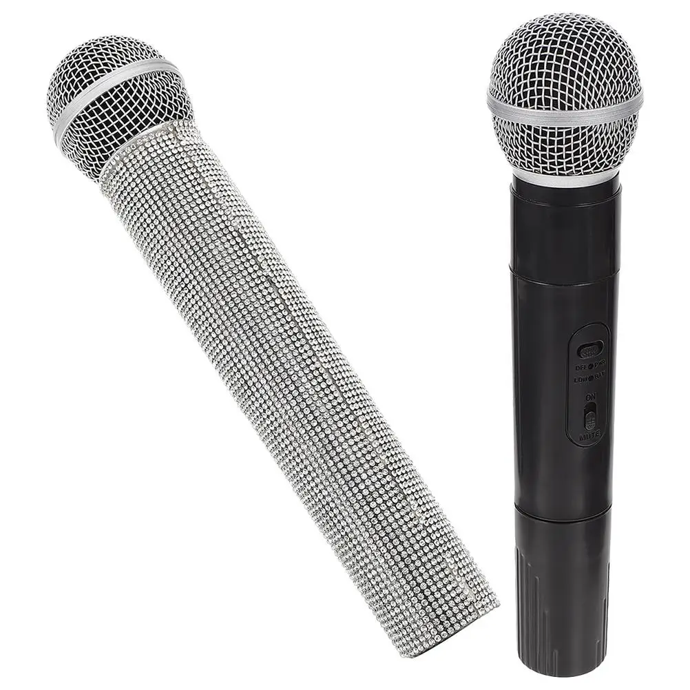 

2 Pcs Simulation Diamond Microphone Fake Prop Toy Rhinestones Pretend Reusable Lightweight Singing Performance Party