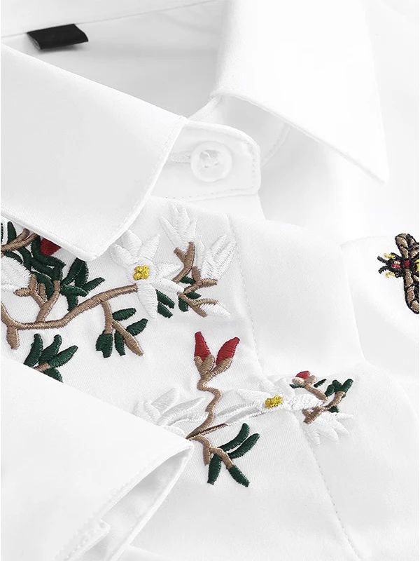 

Весенне-осенний мужской длинный све, приталенный крой, повседневный, легкий, без утюга, с вышивкой, белый, тонкий, на пуговицах