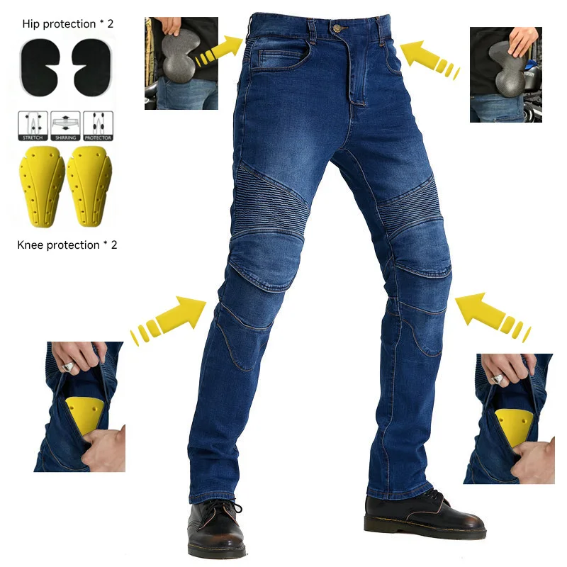 2026 Men's Motorcycle Riding Jeans with Knee Hip Pads Anti-Fall Denim Pants for Motocross & Daily Commute Stretch Fit All-Season