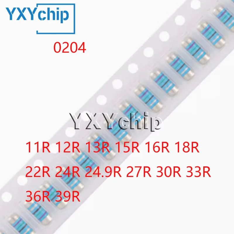 50pcs Chip Melf Resistor 1% 0204 11r 12r 13r 15r 16r 18r 22r 24r 24.9r 27r 30r 33r 36r 39r Cylindrical Resistance