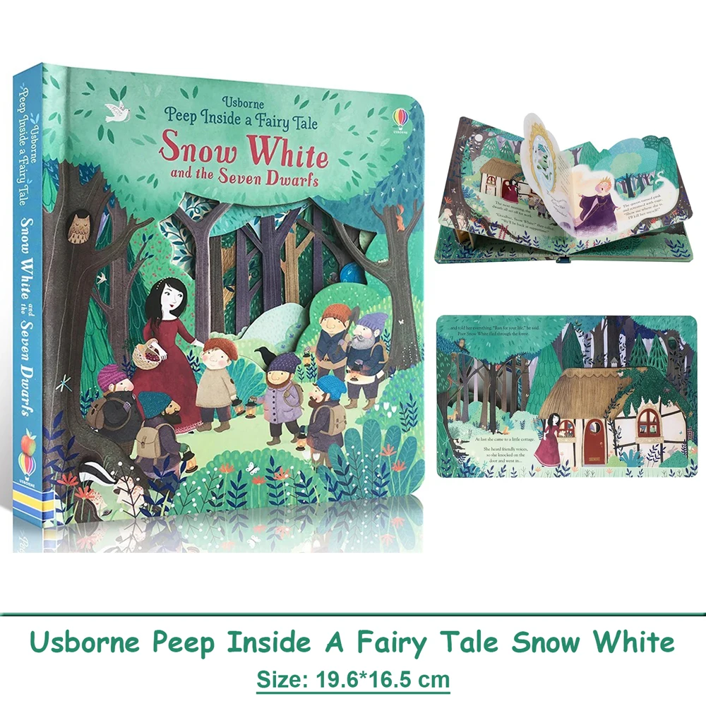 Usborne Peep Inside A Fairy Tale سنو وايت والأقزام السبعة ثلاثية الأبعاد كتب مصورة رفرف للأطفال الأطفال كتاب القصة التعليمية #1