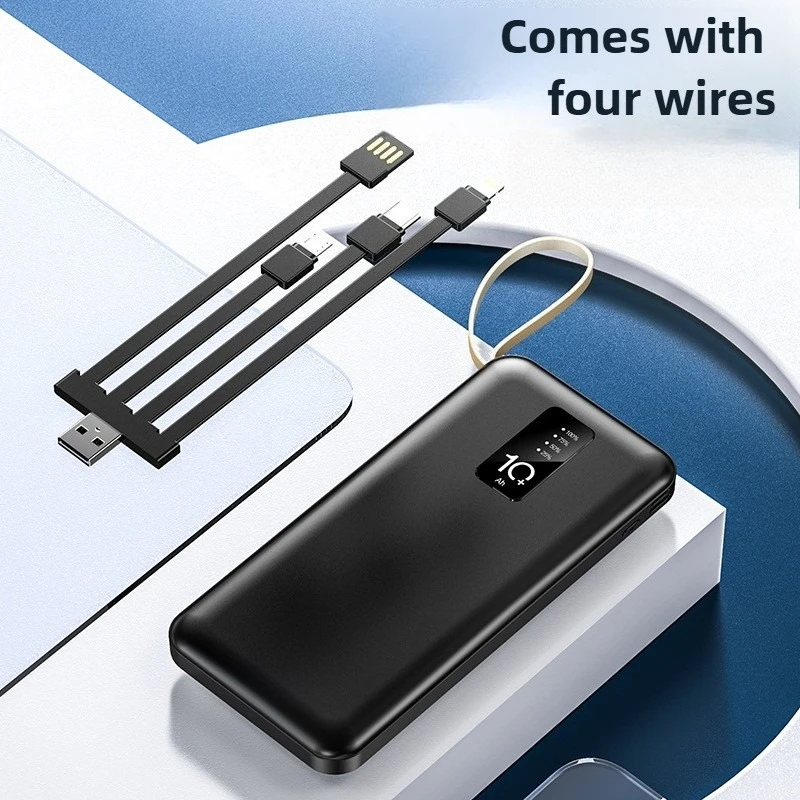 باور بانك 20000 مللي أمبير في الساعة مدمج في كابل شاحن محمول قابل للإزالة وبطارية خارجية وشحن سريع باور بانك لهاتف آيفون وشاومي