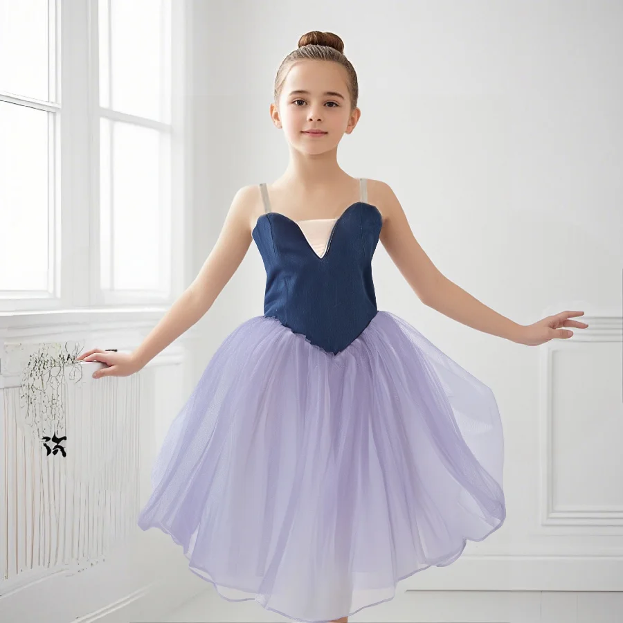 Robe de ballet longue à paillettes pour enfants, robe tutu de danse moderne pour enfants, vêtements de scène pour filles, robe de princesse romantique pour enfants