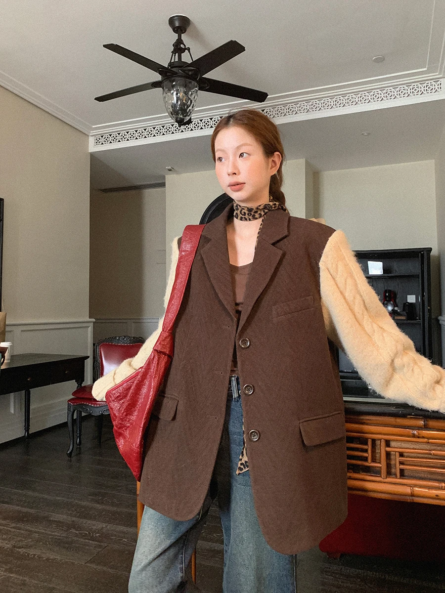 Red Celebri Club Women's Cotton Jaet Autumn Winter New Casual High-End Retro Sle Commute Straight Tube Suit Coat