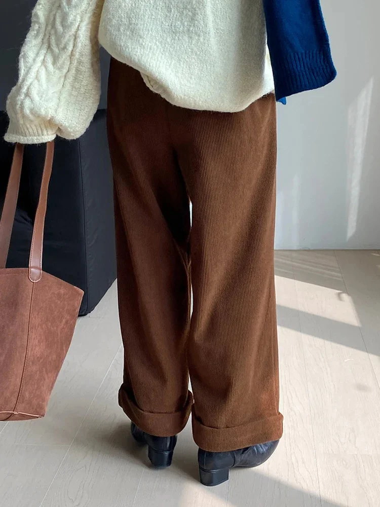

Casual Thick Corduroy Trousers Women's Elastic Waist Solid Color Loose Wide Leg Pants Versatile Winter New 2VV1887