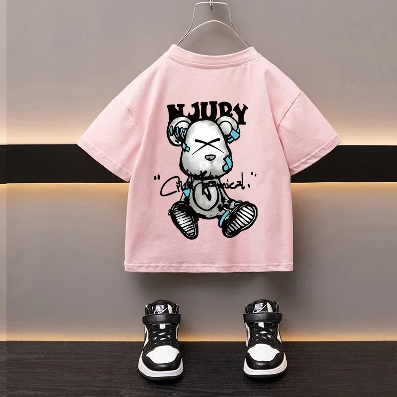 Boys Girls Cotton T-shirt Japanese Cartoon Cool Bear Printed Children\'s Top Summer Breathable Sports Shirt High Quality 2-12T