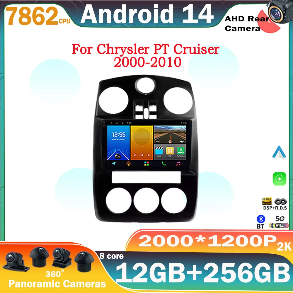 

For Chrysler PT Cruiser 2000-2010 2 Car Multimedia Player Din Android 14 Radio Stereo GPS Navigation Head Unit Autoradio Carplay