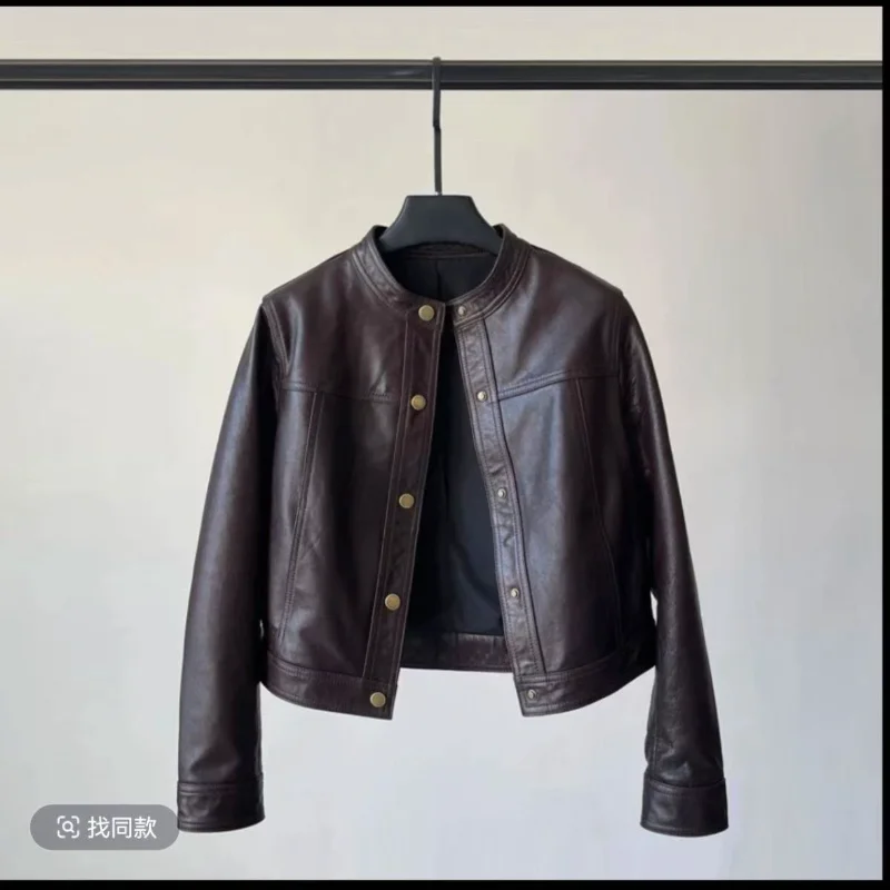 Autumn New PU Leather Jacket Short Style Stand Up Collar Fashionable Leather Jacket All Match Cardigan Fashion Classic Top