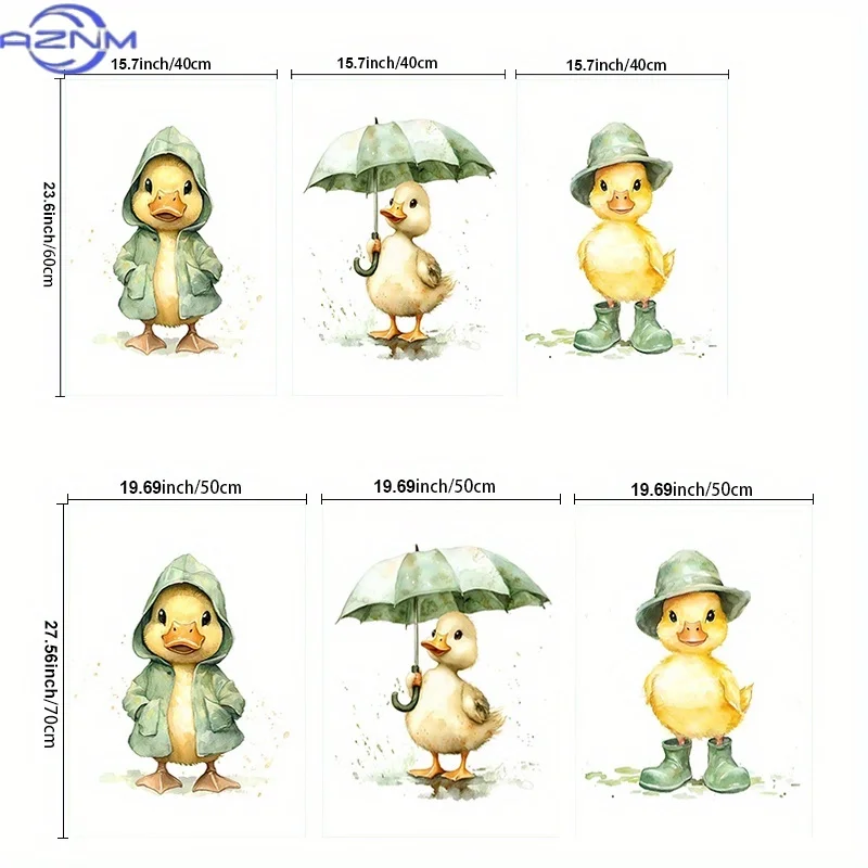 3pcs, 2D Frameless Canvas Painting, Living Room Decor Artwork, Duck Kindergarten Wall Art Yellow and Green Girl Boy Bedroom Dec