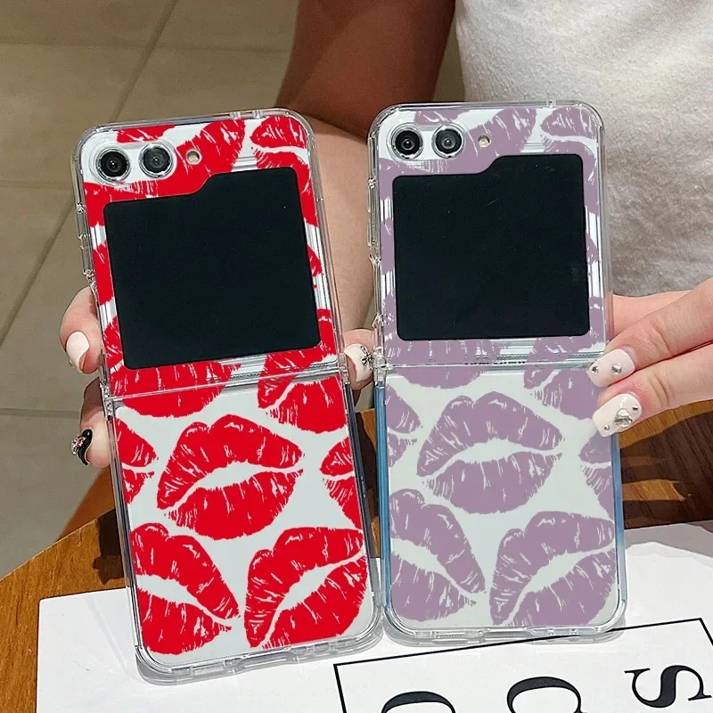

Sexy Kiss Lips Transparent Phone Case For Samsung Galaxy Z Flip 6 ZFlip 5 Folding Cover for Samsung ZFlip 4 3 7 Shell Fundas