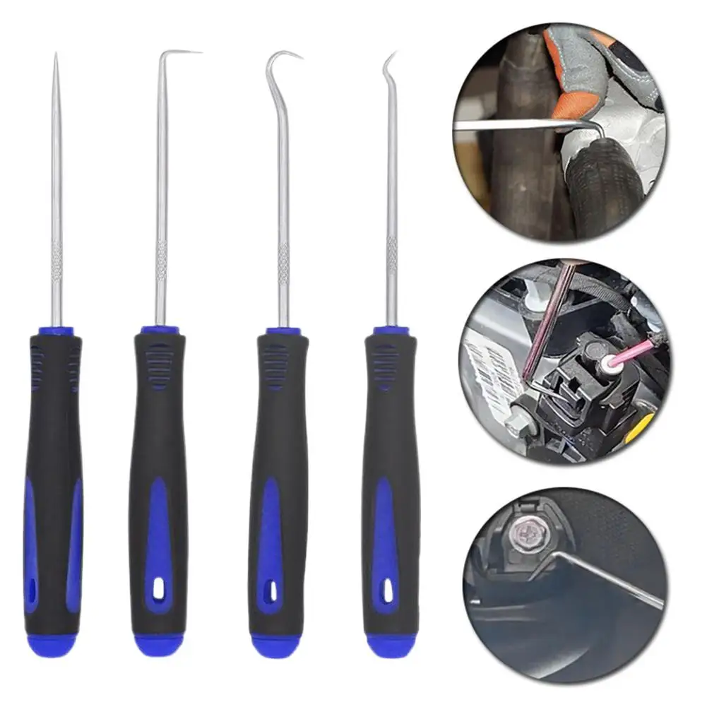 4PCS 165mm Blue Car Oil Seal Screwdriver Set Hose Removal Hook Set O Seal Gasket Puller Remover Pick Hooks Repair Tools