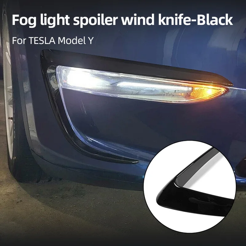 Front Fog Lamp Trim for Tesla Model Y Bumper Cover Wind Knife ABS Carbon Fiber Look Blade Trim Light Eyebrow Spoiler Decoration