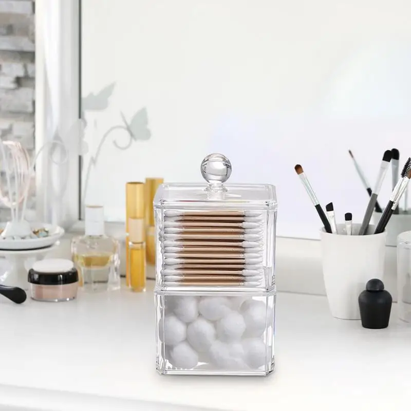 Acrylic Cotton Swab Storage Holder With Lid Bathroom Vanity Cosmetic Makeup Organizer Lipstick Hair Ties Hair Clips Storing Box