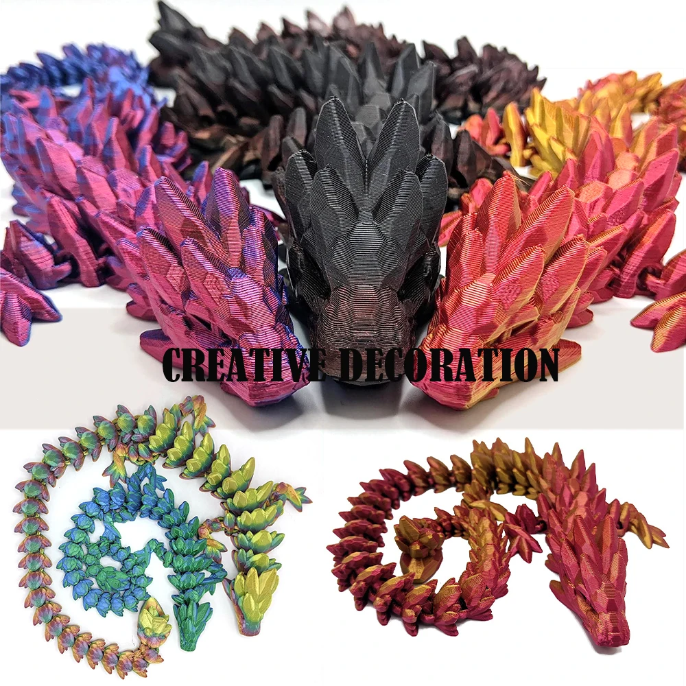 3D Printed Rocks Dragon Multi-joint Model Toys Ornament Realistic Animal Figures Decorations Relieving Desktop Boys Novelty Toy