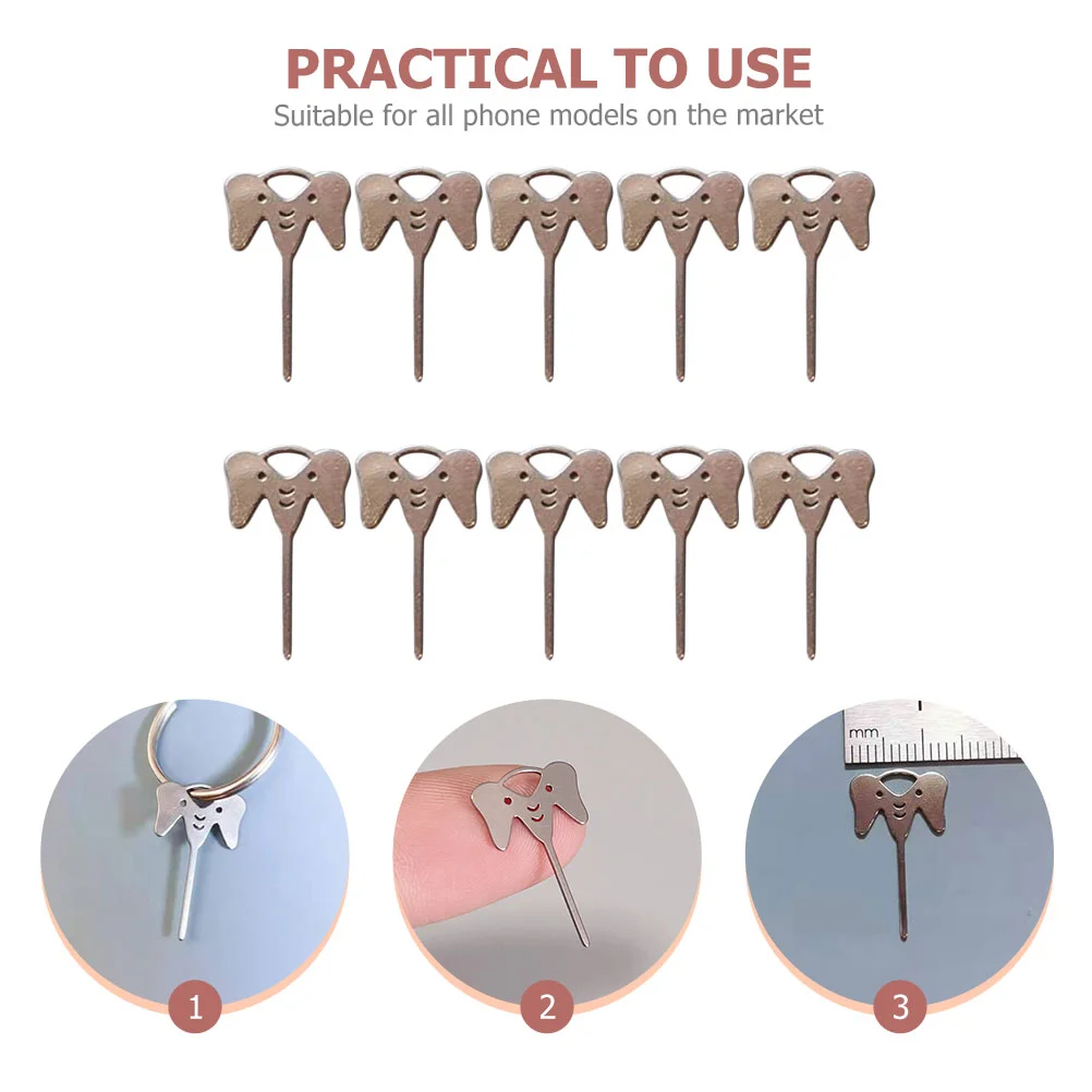 10 Pcs Elephant Card Retrieval Needle Phone Sim Ejector Pin Tray Remover Tool for Extraction Stainless Steel Removing