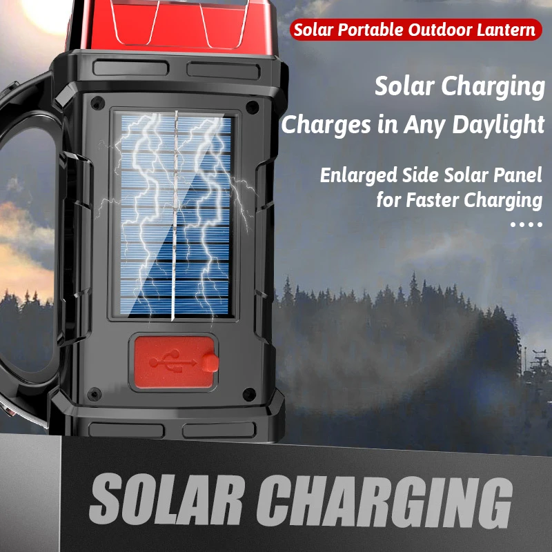 Doble Color + fuente de luz Dual Solar recargable 16 luz LED función de banco de energía USB multiinterruptores iluminación exterior portátil