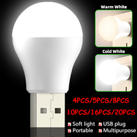 4-20PCS Night Light Mini LED Book Light USB Plug Lamp Power Bank Charging LED Reading Lamp Round Eye Protection Lighting DC 5V