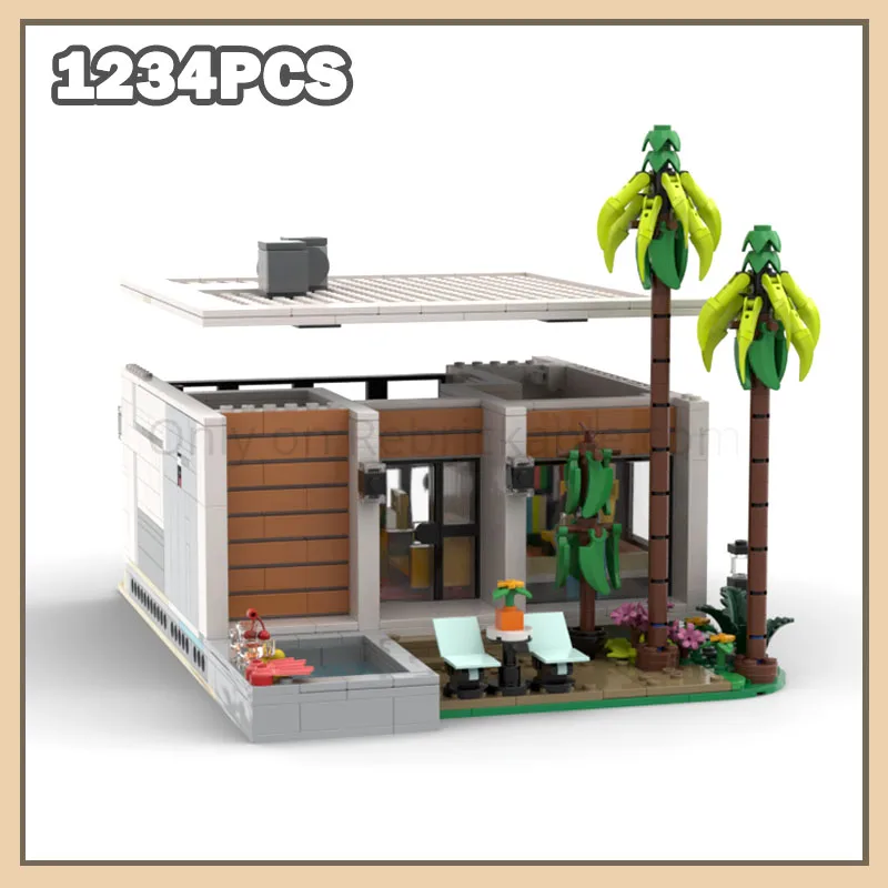 

MOC-237623 Modern Beach Bungalow Building Block Vacation Model Granular Building Blocks Creative Architecture Adults 1234PCS