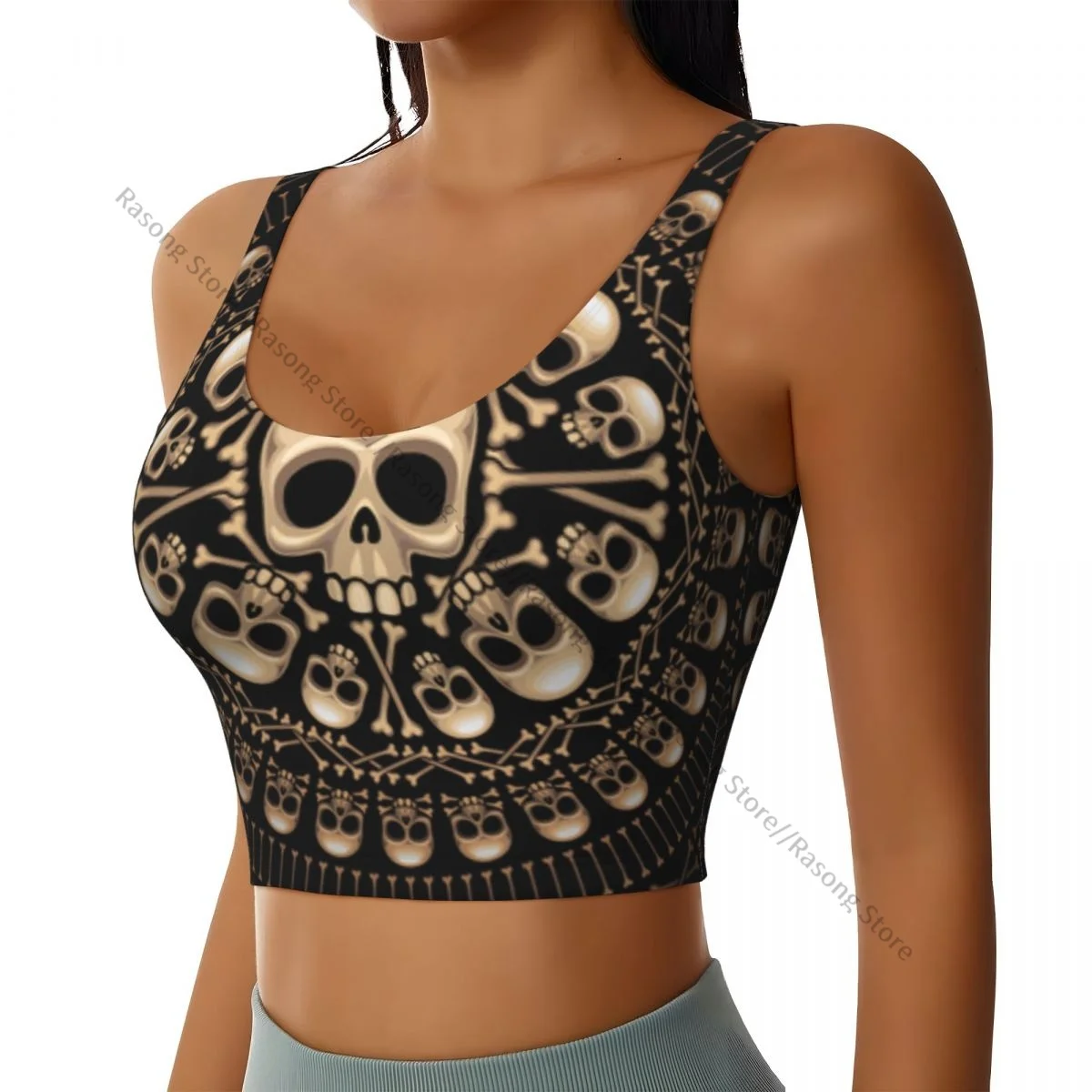 Yoga Vest Women Gym Sports Crop Tops Rosette Consist Of Skulls Streetwear Workout Breathable Tank Top Female