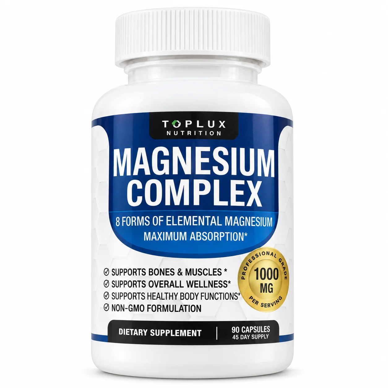 Magnesium Complex 1000mg, 8 Forms of Magnesium, 90 Veggie Capsules, Supports Bone and Muscle Health & Overall Wellness