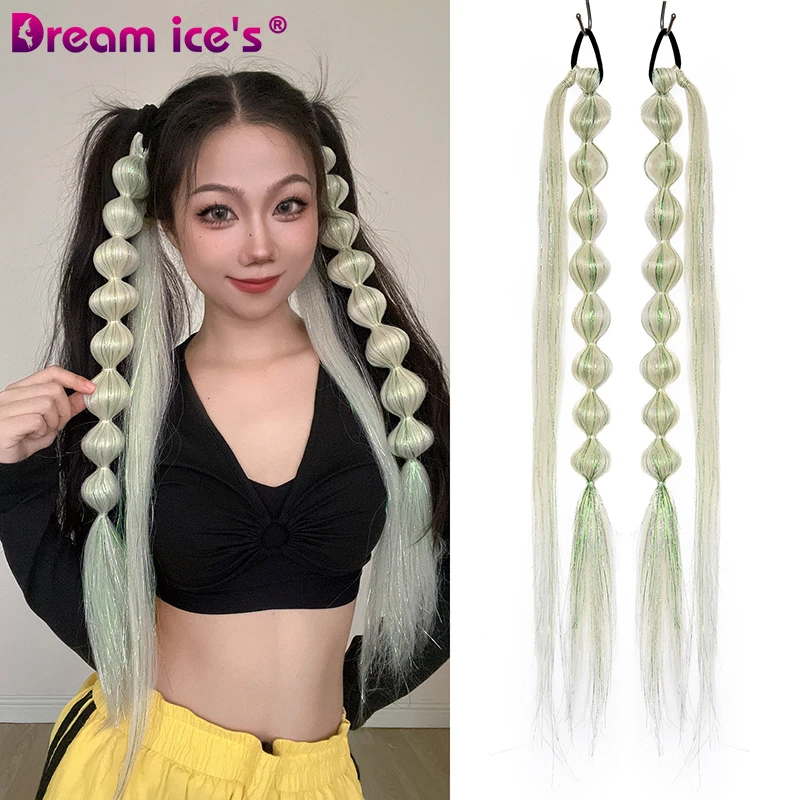 24inch Synthetic Ponytail Extensions Bubbles Hair Long Straight Hair Tail Hair Extensions Wrap Rubber Band Fake Hair Horse tail