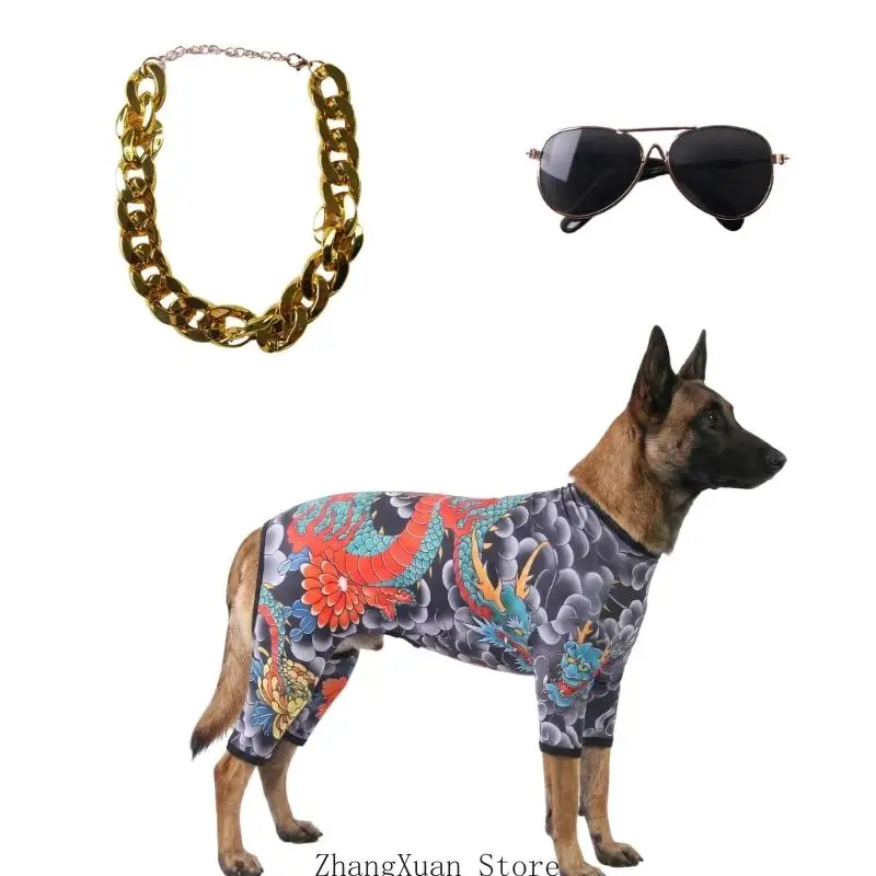 Bedrucktes Hundekostüm-Set für Fotos, Spaziergänge und kurze Video-Styling-Verkleidungen 3XUF – Detail 3