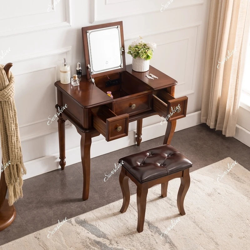 American solid wood makeup table bedroom modern simple clamshell storage integrated table
