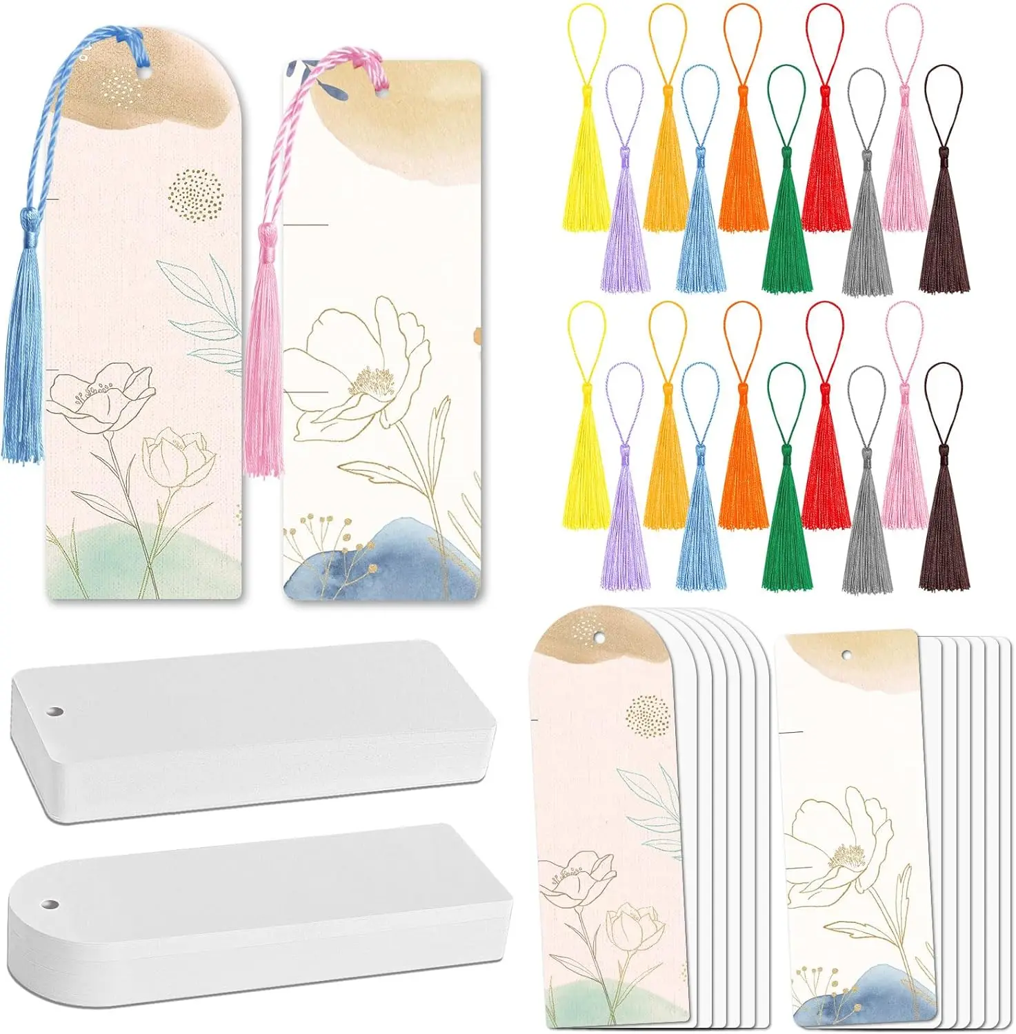10/50 PCS Blank Acrylic Bookmark Set Craft Clear Acrylic Decorative Bookmark with Mini Bookmark Fringe for Decor and Gift Tags