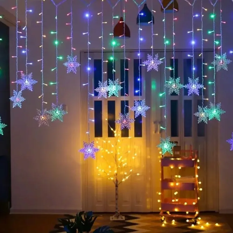 2025 Xmas Wedding Party Decoration With 3.2M Christmas Snowflakes LED String Lights Flashing Fairy Curtain Waterproof