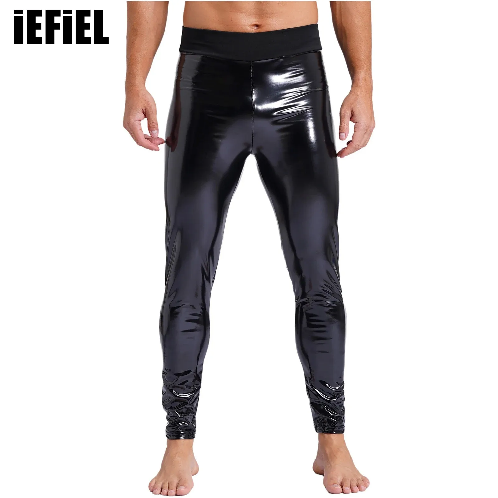 

Mens Patent Leather Pants Fashion Wet Look High Waist Stretchy Long Leggings Skinny Trousers Party Clubwear