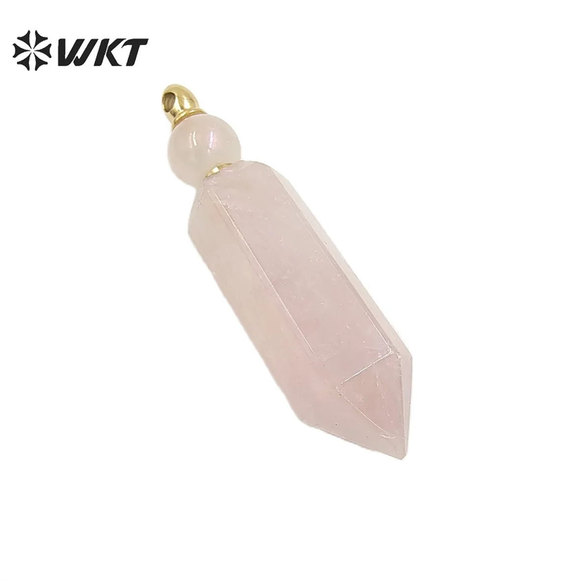 WT-P1788 WKT Bohemian Style Natural Rose Quartzs Pendant With Gold Loop Pink Perfume Bottle Necklace Pendant Pink Crystal bottle