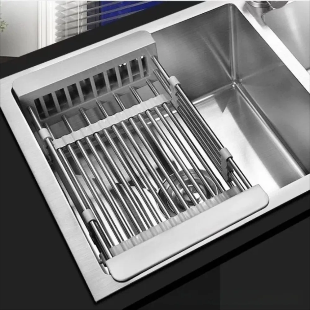 

Retractable Sink Drain Rack Sink Organizer Stainless Steel Dish Drain Basket Washing Dishes Dish Drying Foldable Storage Rack
