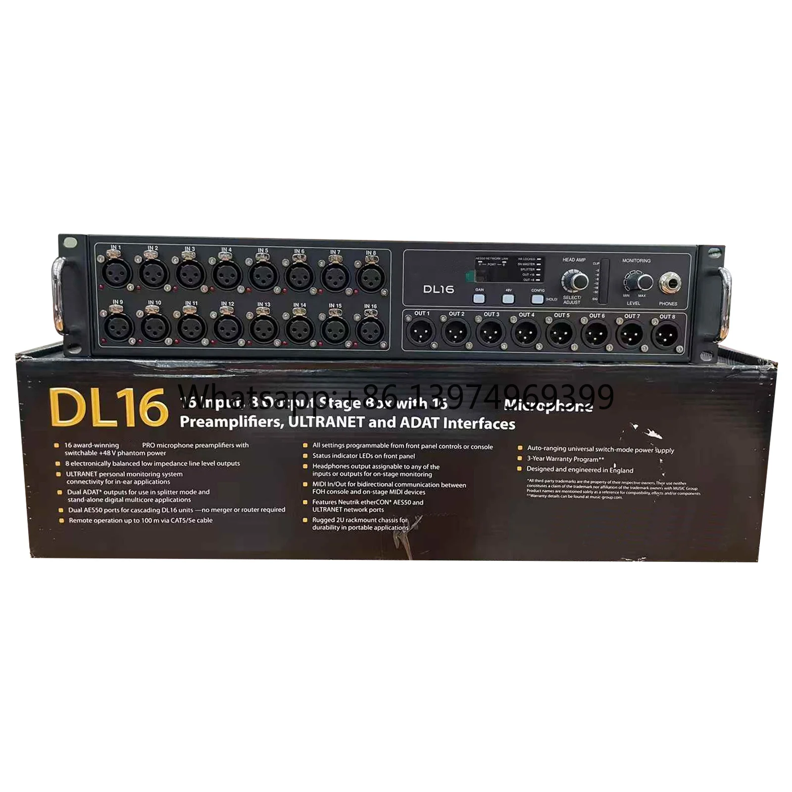 DL16 Digital Mixer Stage Box 16 Input, 8 Output with 16  Microphone Preamplifiers, ULTRANET and ADAT Interfaces