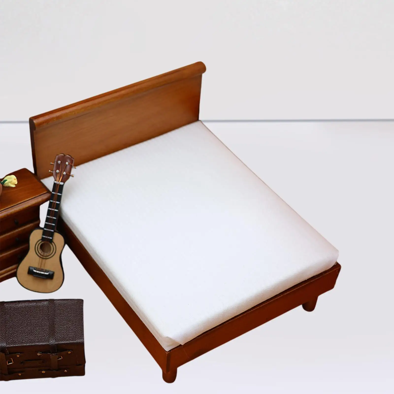 Móveis de quarto em miniatura para casa de bonecas, cama em miniatura 1:12, modelo de cama de casal para casa de bonecas