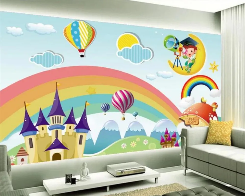 

Custom wallpaper large 3d rainbow castle cartoon background wall kindergarten children room decoration background painting обои