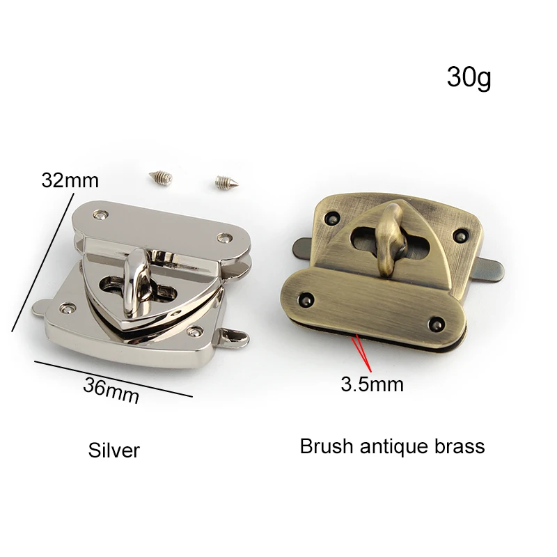 1-20Sets 32x36x3.5MM Silver Brush Antique Brass Locks Metal Clasps Decorative Clasps Closure Leather Craft Hardware Accessories