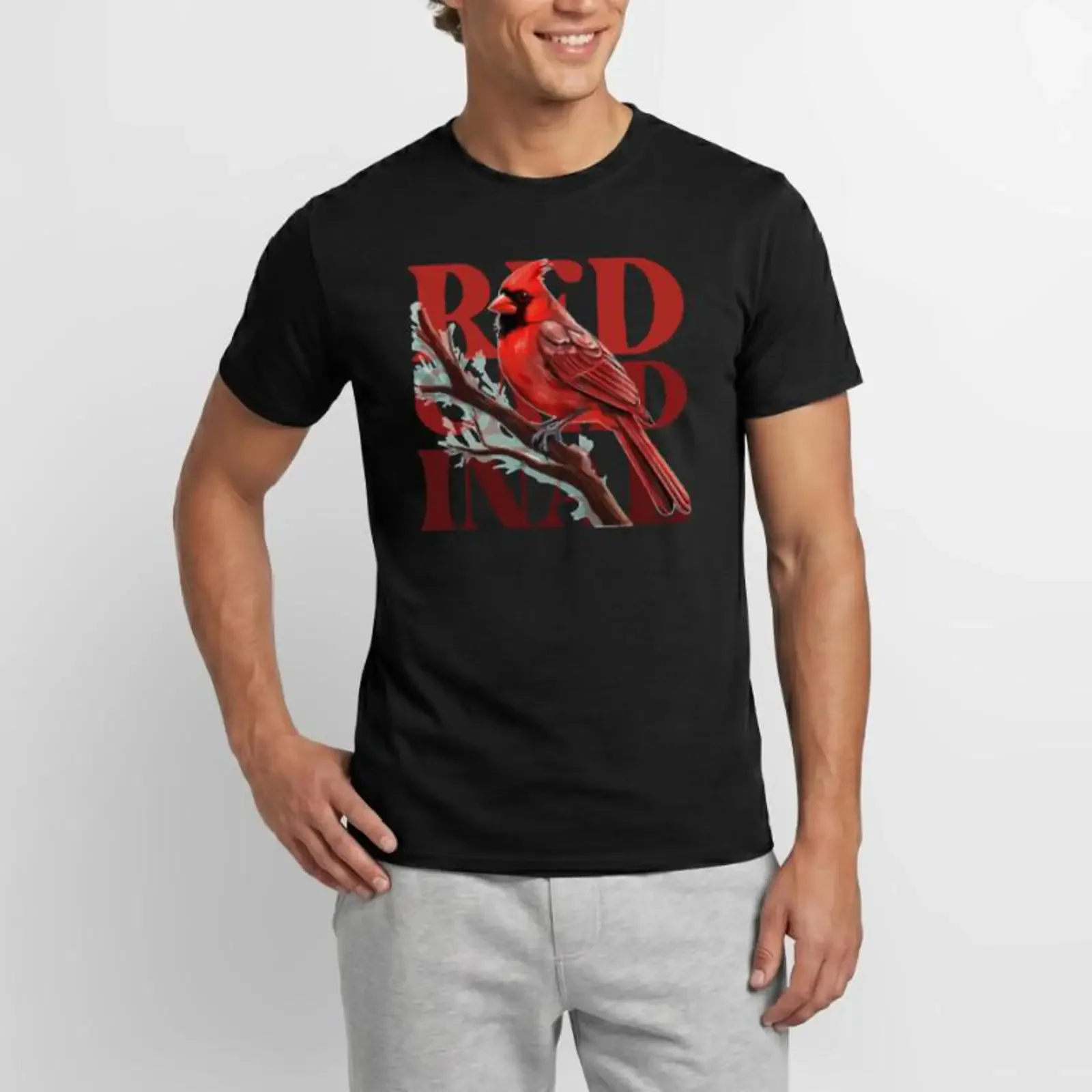 Northern Red Cardinal Bird Watching Birding Birdwa Men's T Shirt vintage Washed Versatile Casual Top For Everyday Wear Stylish