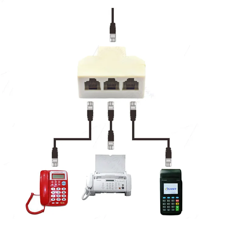 RJ11 6P4C 2 Way Outlet Telephone Jack Line Splitter Adapter Beige for phone line fax 3 Way Adapter 1 M To 3  home office company