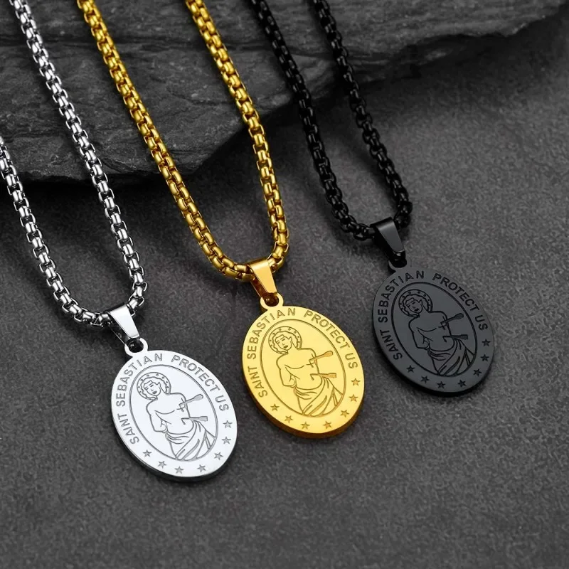 Stainless Steel Saint Sebastian Necklace Basketball Player Pendant Hip Hop Rock Neck Chain Jewelry Accessories Fashion Necklace