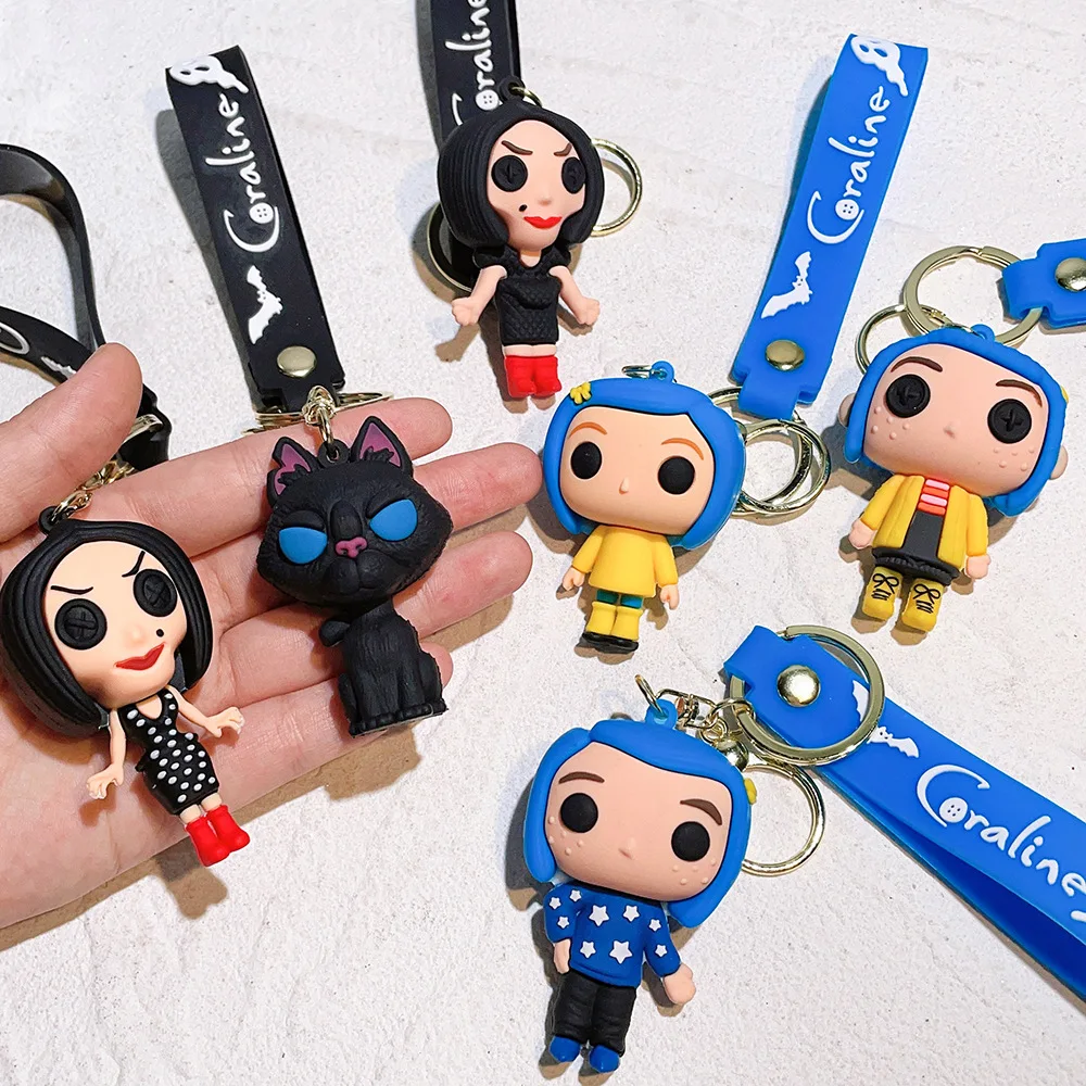 Classic Movie Coraline & the Secret Door Doll Keychain Coraline Model Pendant Key Chain Toy for Car Bag Ornament Charm Keyholder