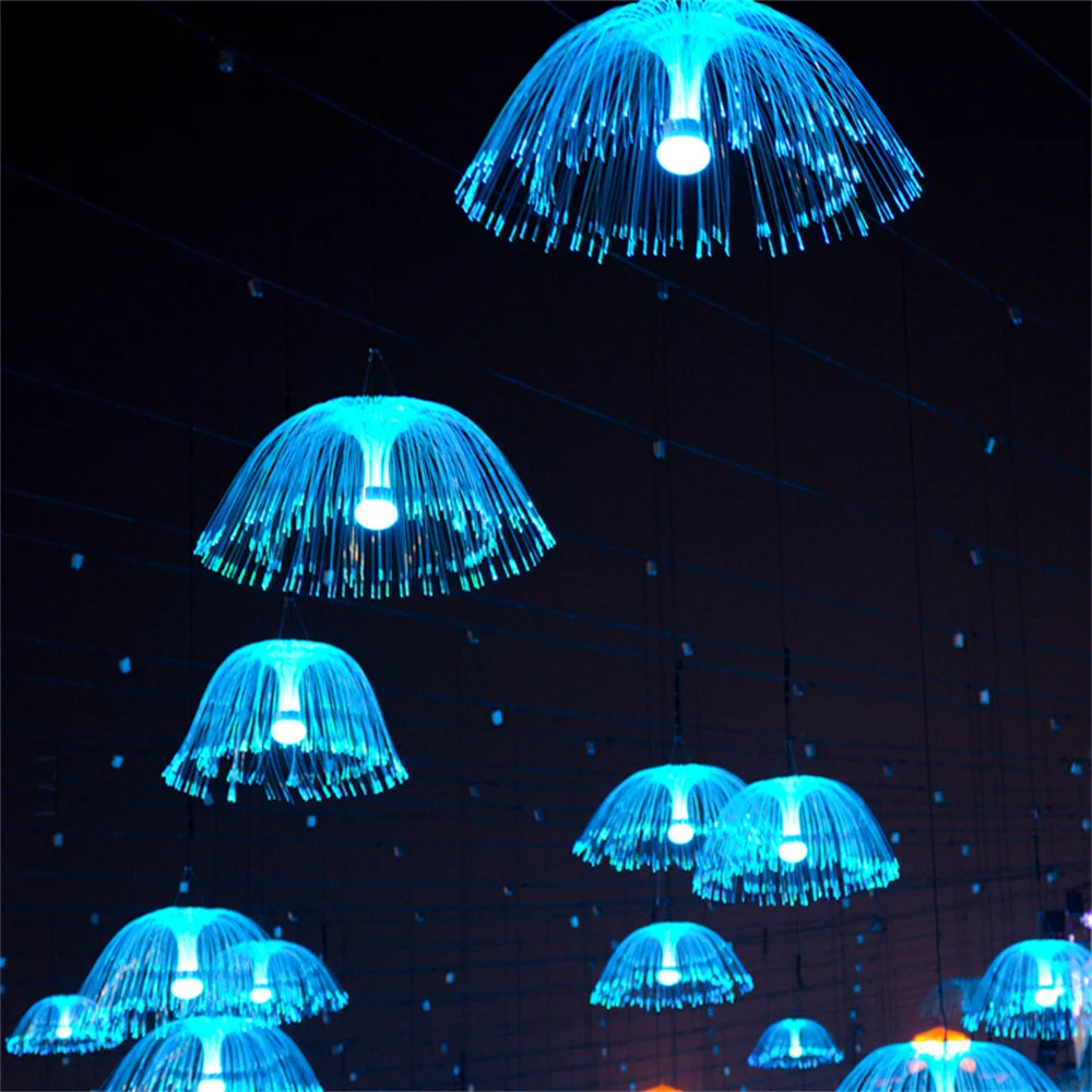 

80CM Changeable Outdoor Jellyfish Tree Hanging Fairy Light Garland RGB Optic Fiber Dandelion String Light For Garden Patio Decor