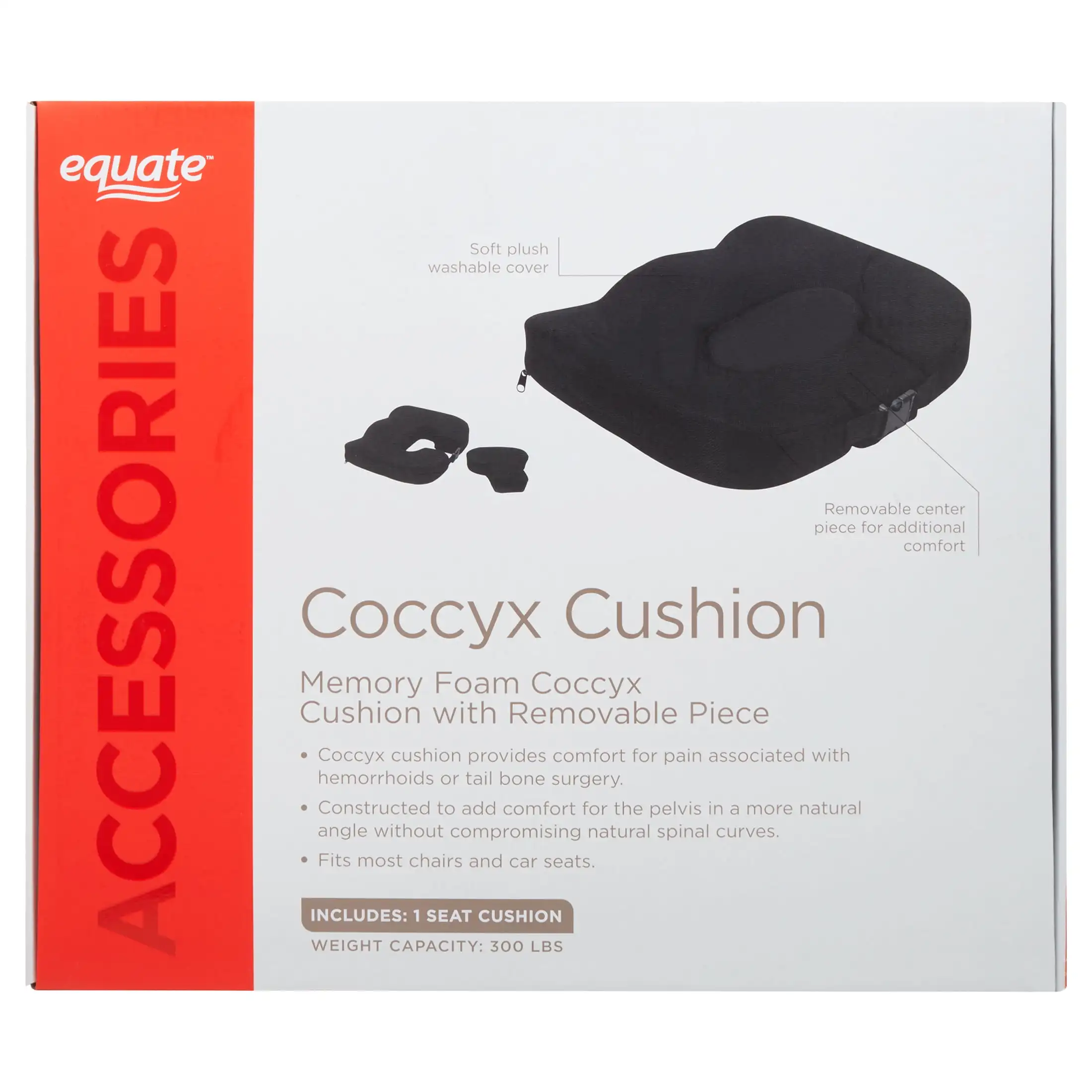 Memory Foam Coccyx Seat Cushion, Black – Tailbone Pressure Relief