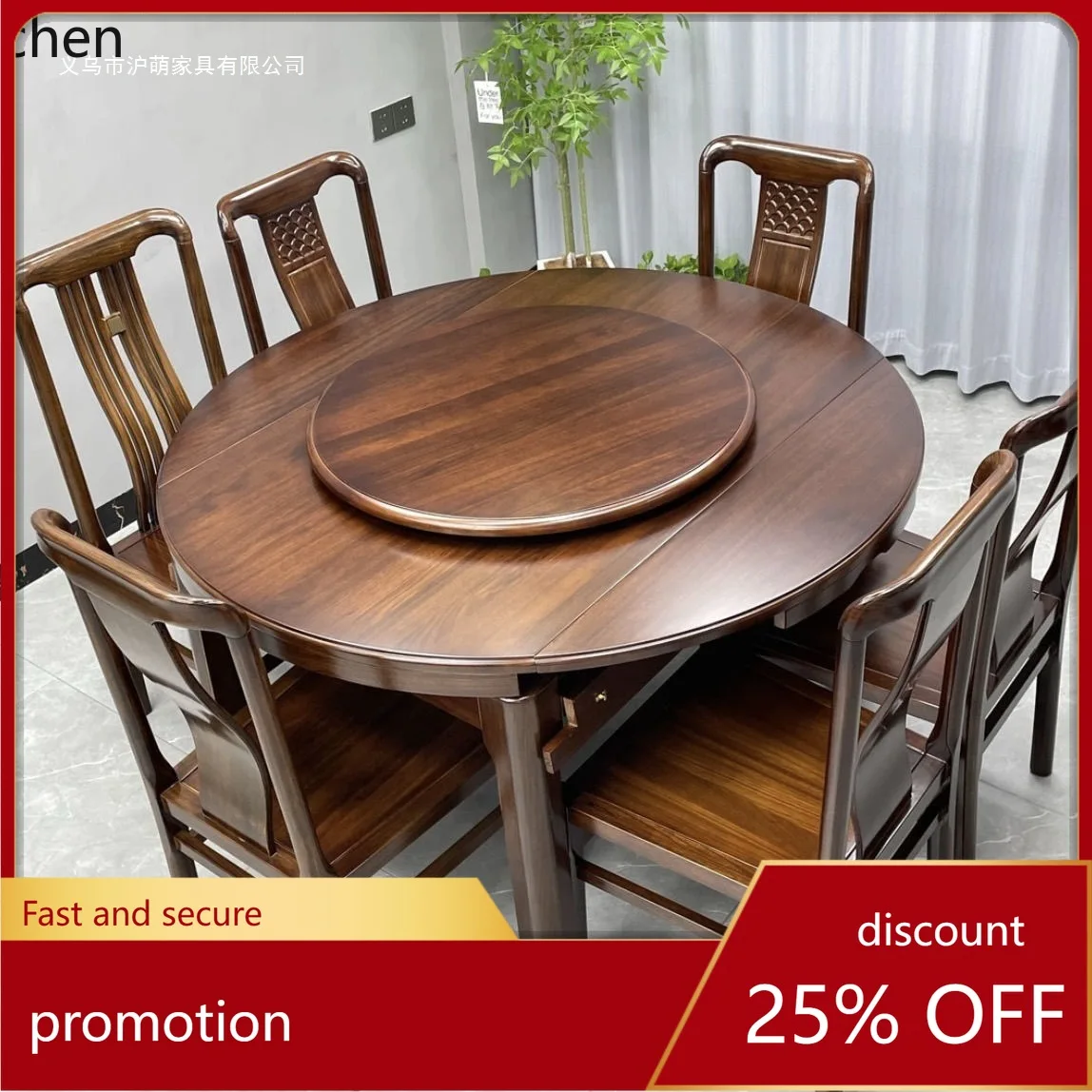 ZML Solid Wood Dining Table and Chair Set, Square and Round Dual-use Foldable Home Table