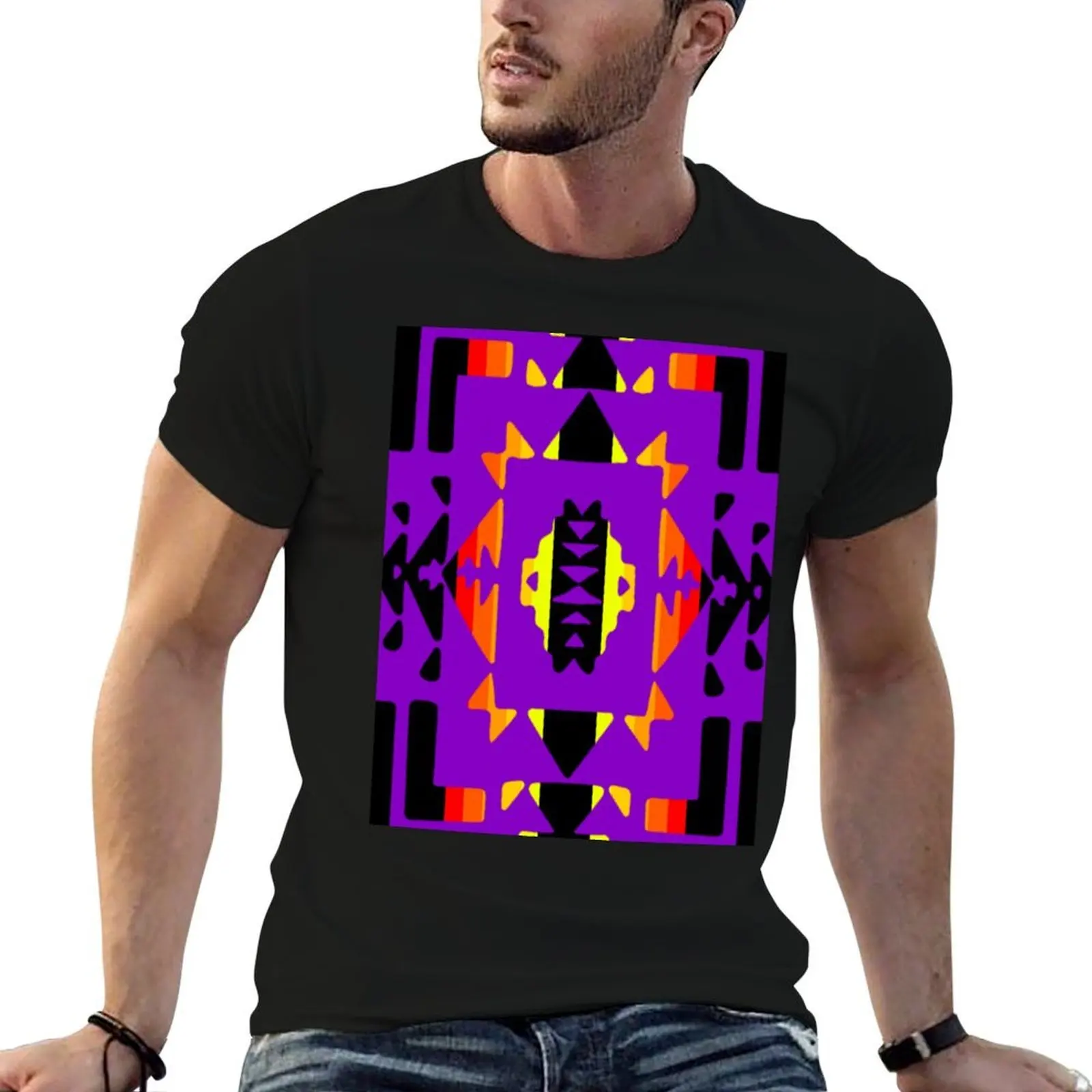 Dark Purple / Fire Color / Black Native Blanket Print T-Shirt cheap stuff boys animal print shirts men graphic