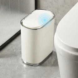 Press Bathroom Trash Can with Lid Light Luxury Toilet Narrow Waste Bins Living Room Waterproof Garbage Can Kitchen Dustbin