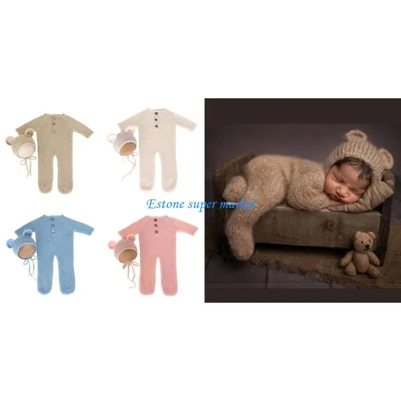 090B Newborn Photo Suit Photography Props Baby Romper Bear Ear Hat Photo Accessories